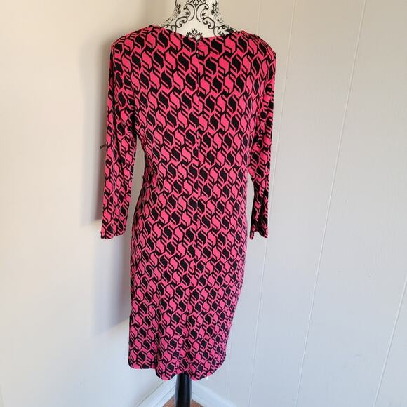 Michael Kors Pink and Black Geometric Long Sleeve Midi Dress - Picture 3 of 4